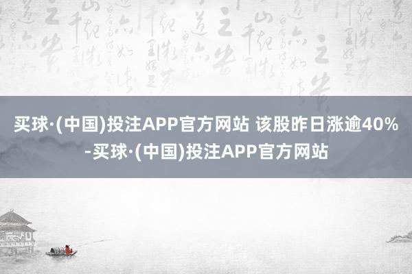 买球·(中国)投注APP官方网站 该股昨日涨逾40%-买球·(中国)投注APP官方网站